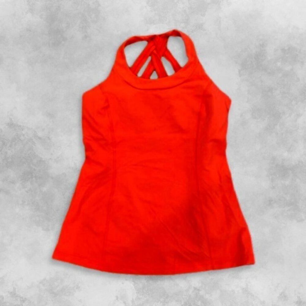 Lululemon Tank Top Fitted Double Crisscross Straps Built-In Bra Coral Women's 6 - Picture 1 of 4